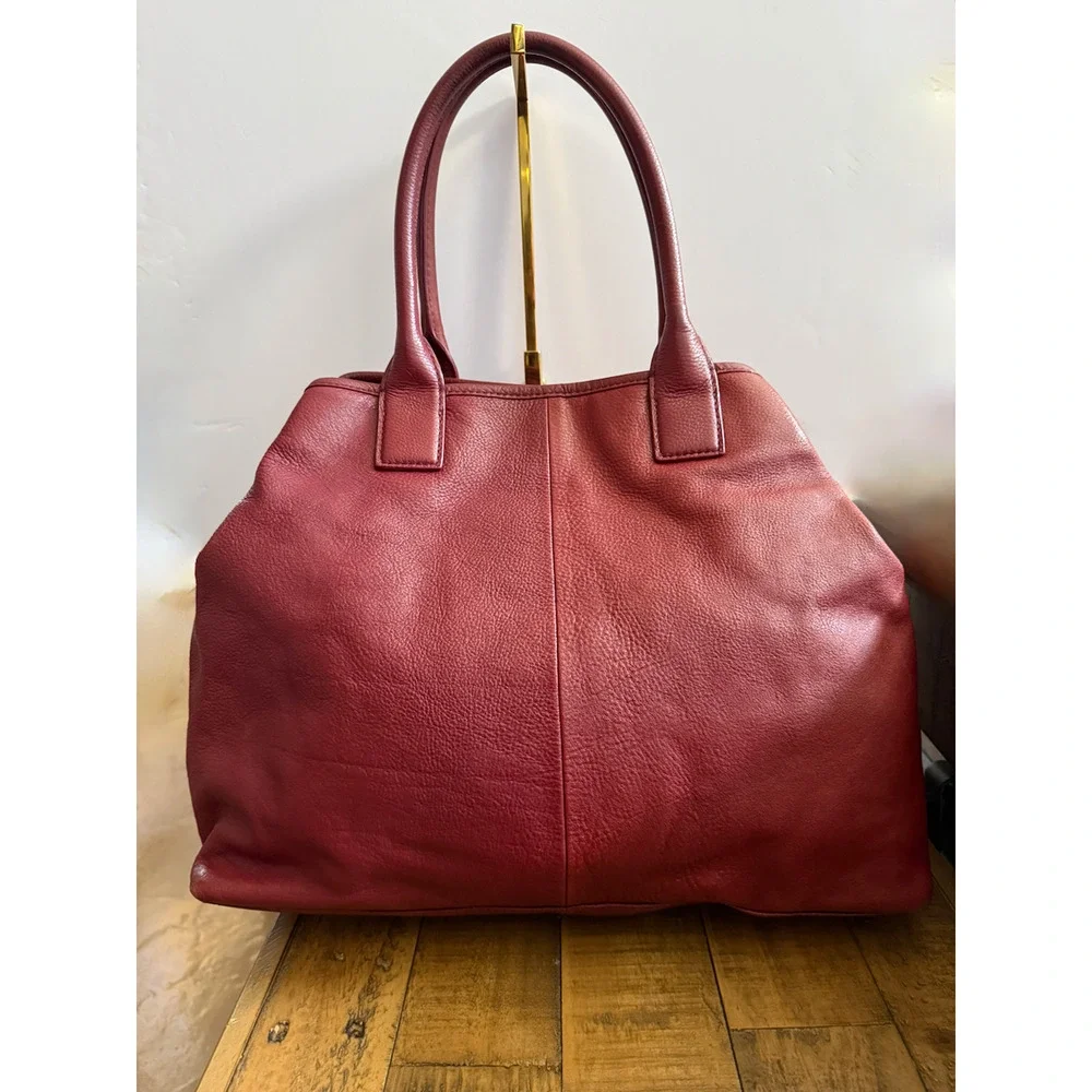 Tory Burch Tote Bag Women's Large Burgundy Leather Perforated Logo